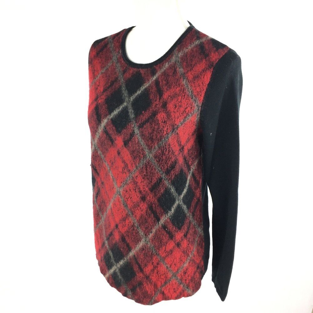 J. Jill Womens Wool Blend Tartan Argyle Plaid Sweater S Small Long Sleeve Red - Picture 6 of 9